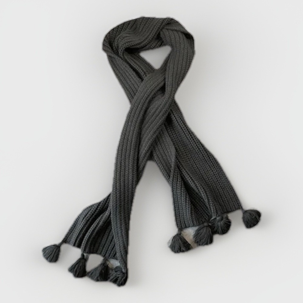 J‎ Crew Chunky Knit Tassel Scarf Womens Black Winter Boho Fringe Classic Soft
